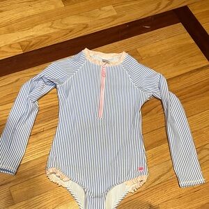 Ruffle Butts Blue and White Striped Rashguard